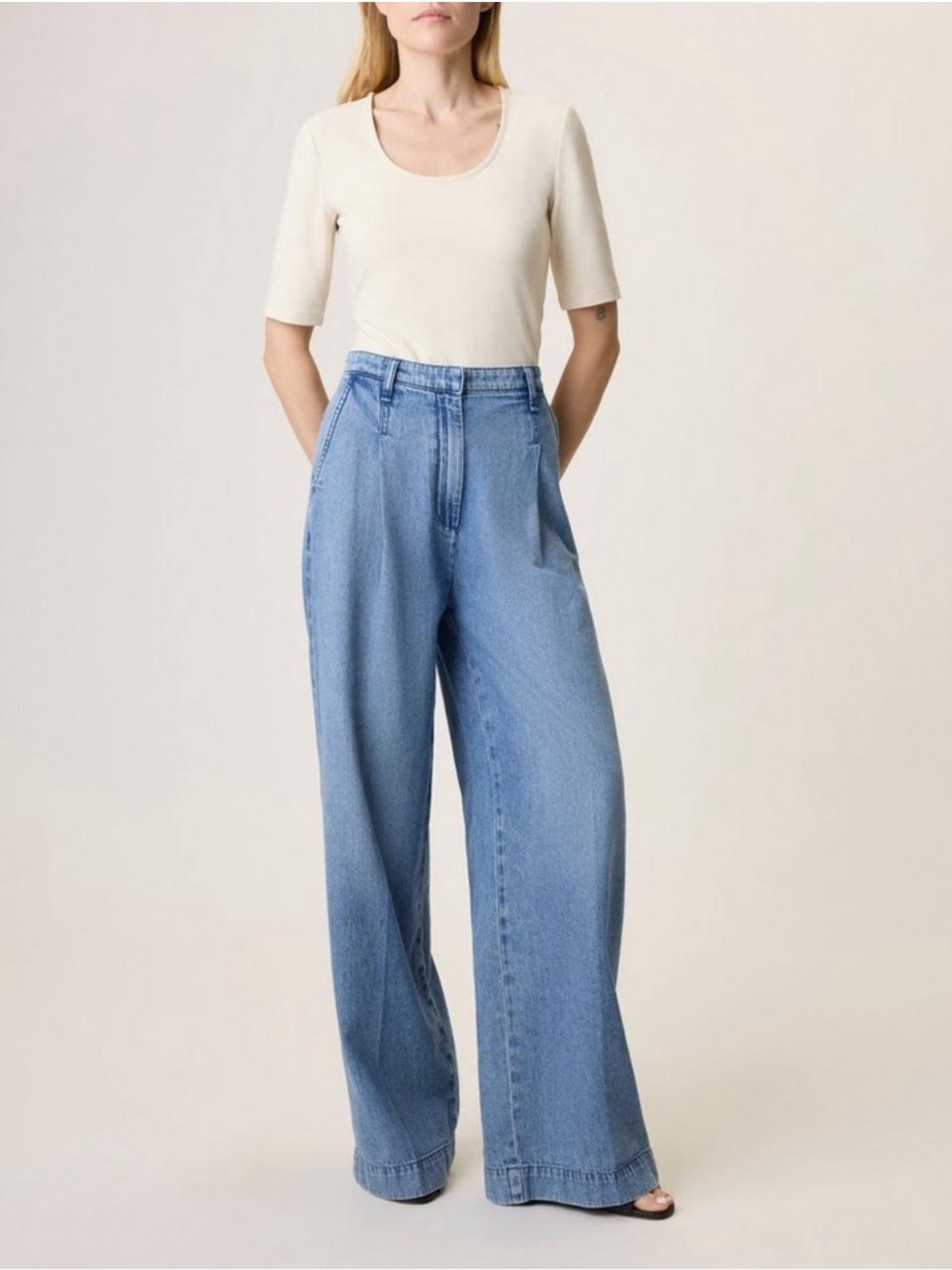 NEW rag & bone Aurora High Rise Wide Leg Pleated Featherweight Trouser Jeans  28